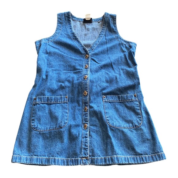 Faded Glory Dresses & Skirts - Faded Glory Vintage Denim Jumper Dress Large Blue Cotton Button Front 90s y2k